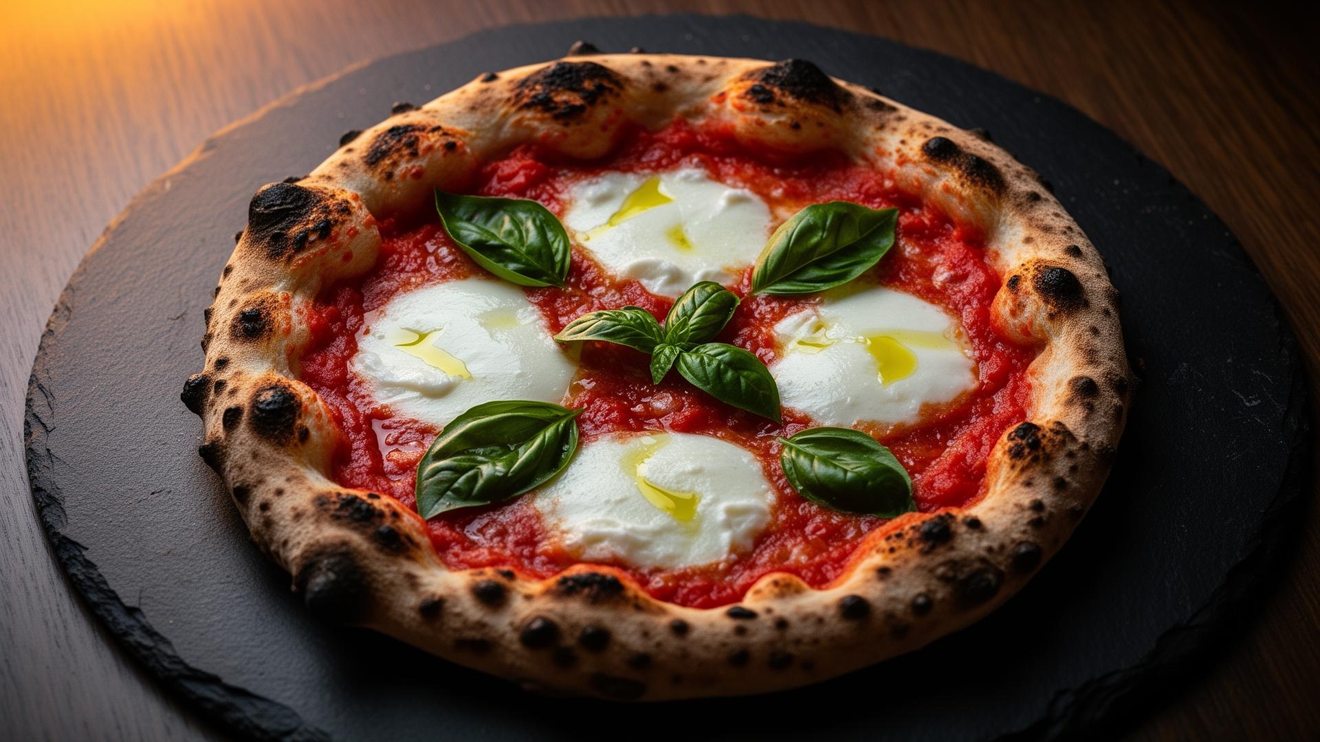 Pizza margherita au feu de bois
